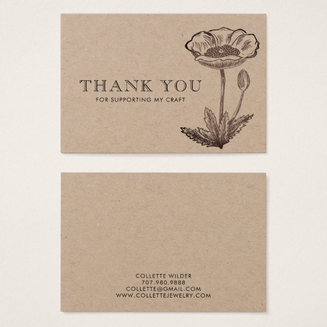 Tarjeta de agradecimiento Kraft Floral Insert Jewe (Anverso y reverso)