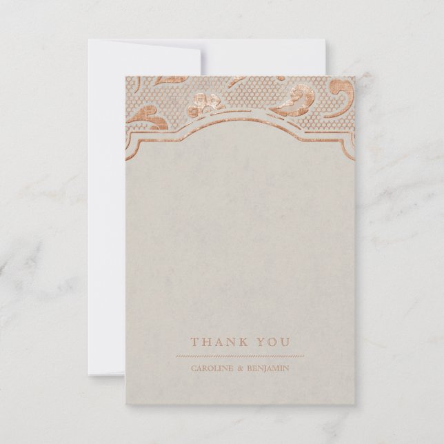 Tarjeta De Agradecimiento Kraft gold Lace boda rústica de campo gracias (Anverso)