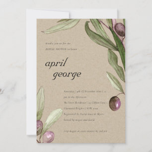 TARJETA DE AGRADECIMIENTO KRAFT OLIVE WATERCOLOR FOLIAGE BABY SHOWER INVITE