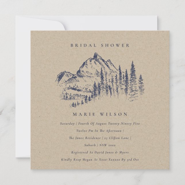 Tarjeta De Agradecimiento Kraft Pine Mountain Sketch Bridal Shower (Anverso)
