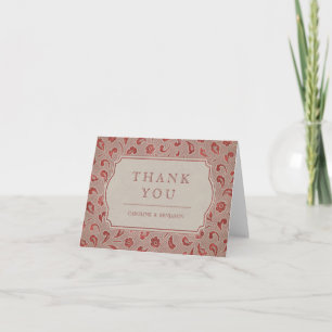 Tarjeta De Agradecimiento Kraft rojo encaje rústico país boda agradecer
