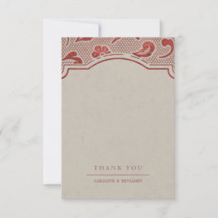 Tarjeta De Agradecimiento Kraft rojo Lace boda rústica rural gracias