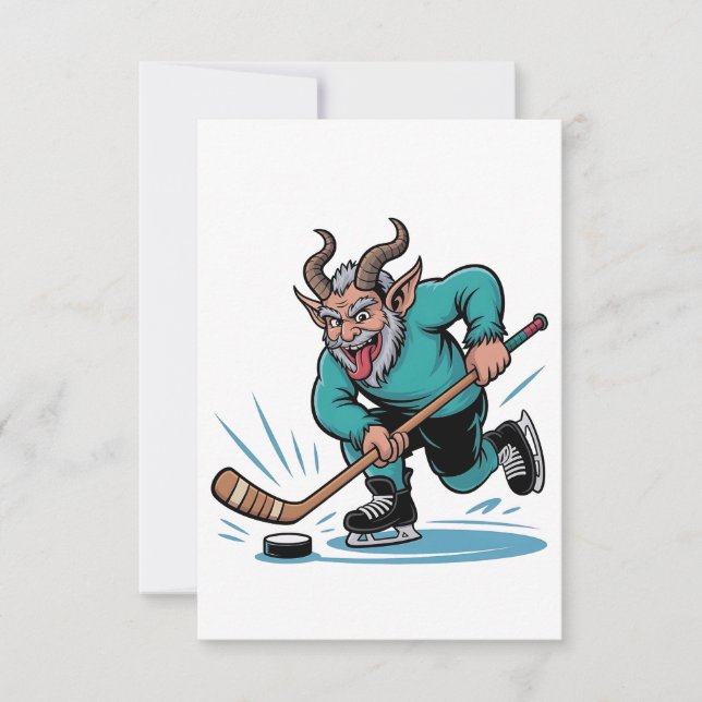 Tarjeta De Agradecimiento Krampus malvado jugando hockey sobre hielo deporte (Anverso)