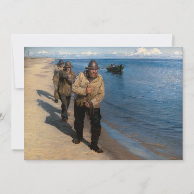 Tarjeta De Agradecimiento Kroyer - Tres pescadores lanzando un bote (Anverso)