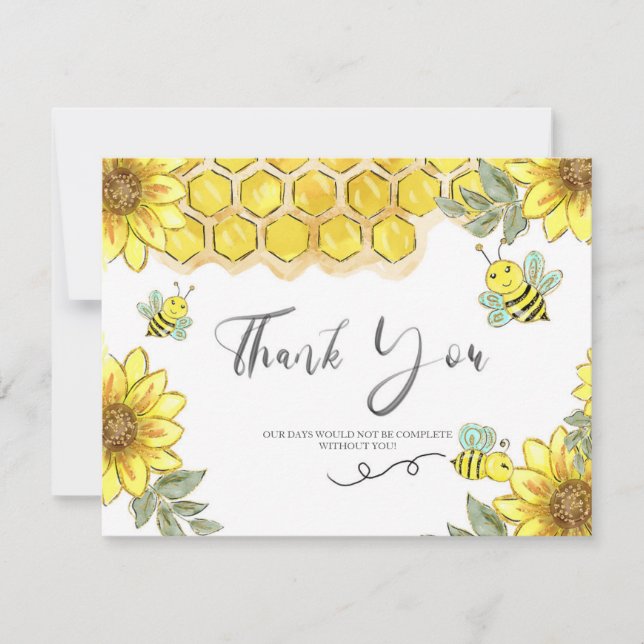 Tarjeta De Agradecimiento La abeja amarilla del girasol le agradece cardar (Anverso)