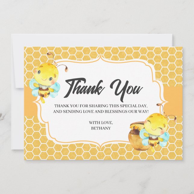 Tarjeta De Agradecimiento La abeja Baby Shower le agradece cardar (Anverso)