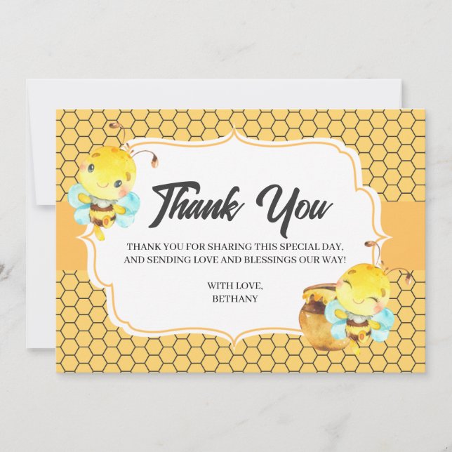 Tarjeta De Agradecimiento La abeja Baby Shower le agradece cardar (Anverso)