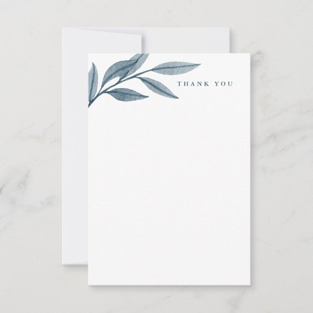 Tarjeta De Agradecimiento La acuarela deja azul elegante gracias (Anverso)