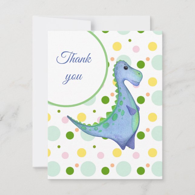Tarjeta De Agradecimiento La acuarela del cumpleaños del niño de los dinosau (Anverso)