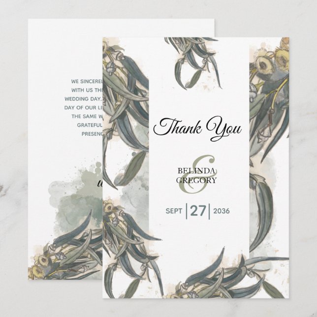 Tarjeta De Agradecimiento La acuarela Eucalyptus deja al Boda de la vegetaci (Anverso / Reverso)