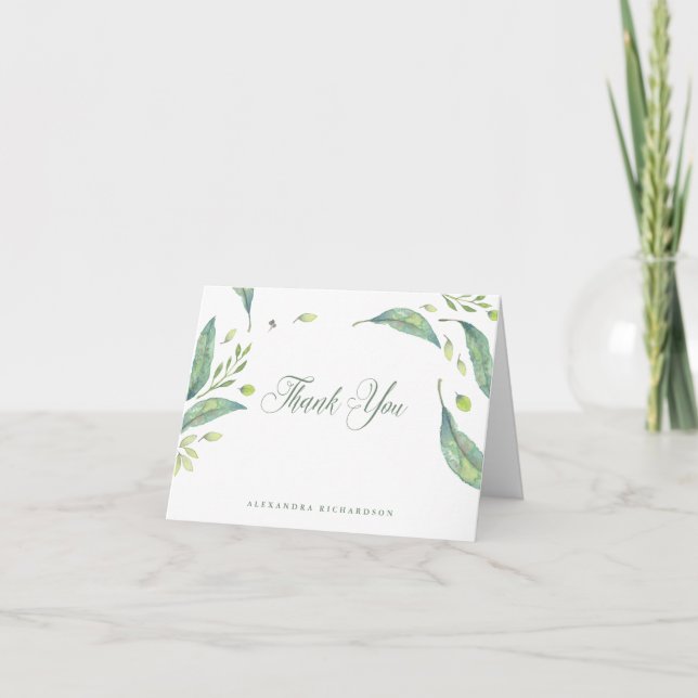Tarjeta De Agradecimiento La acuarela frondosa del verde el | le agradece (Anverso)