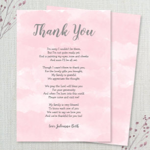 Tarjeta De Agradecimiento La acuarela rosada Baby Shower le agradece