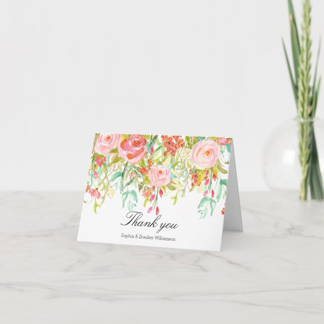 Tarjeta De Agradecimiento La acuarela rosada de los rosas le agradece (Anverso)