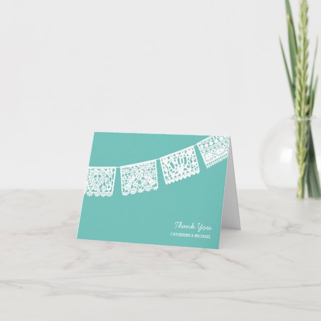 Tarjeta De Agradecimiento La aguamarina de Papel Picado el | que se casa le (Anverso)