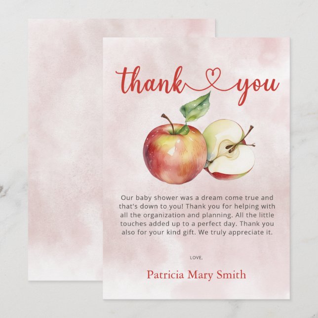 Tarjeta De Agradecimiento La Apple de nuestro Ojo cae en Baby Shower (Anverso / Reverso)