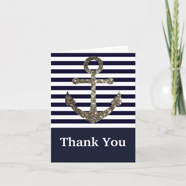 Tarjeta De Agradecimiento La Armada Náutica y el Ancla Blanco Gracias Cartas (Anverso)