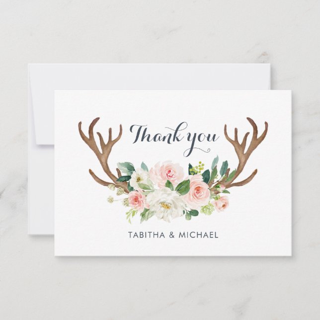 Tarjeta De Agradecimiento La asta floral Rubor Boho rústico le agradece (Anverso)