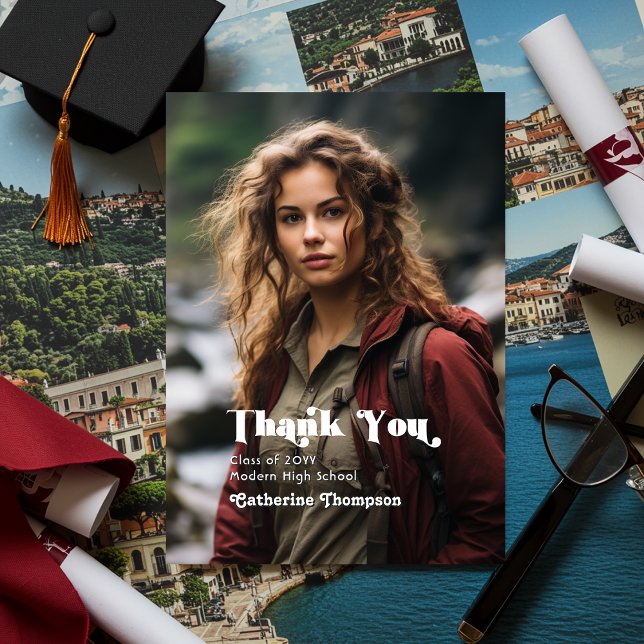 Tarjeta De Agradecimiento La aventura espera la graduación (Adventure Awaits Graduation Thank You Card)