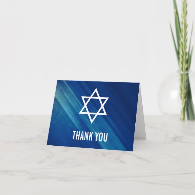 Tarjeta De Agradecimiento La barra azul moderna Mitzvah del Grunge le (Anverso)