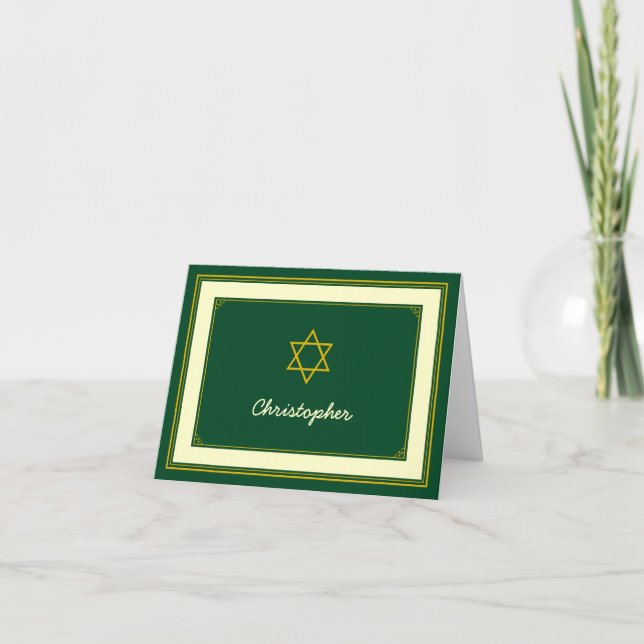 Tarjeta De Agradecimiento La barra de oro de Forest Green Mitzvah le (Anverso)