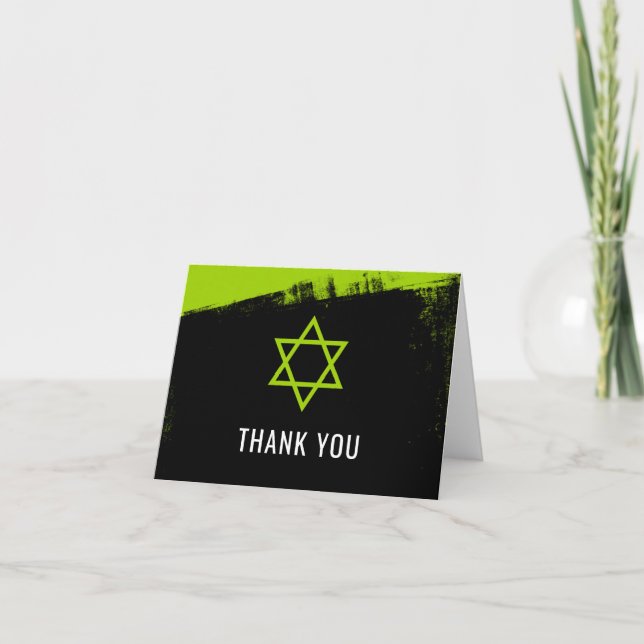Tarjeta De Agradecimiento La barra Mitzvah del negro de la verde lima del (Anverso)