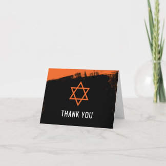 Tarjeta De Agradecimiento La barra negra anaranjada Mitzvah del Grunge le