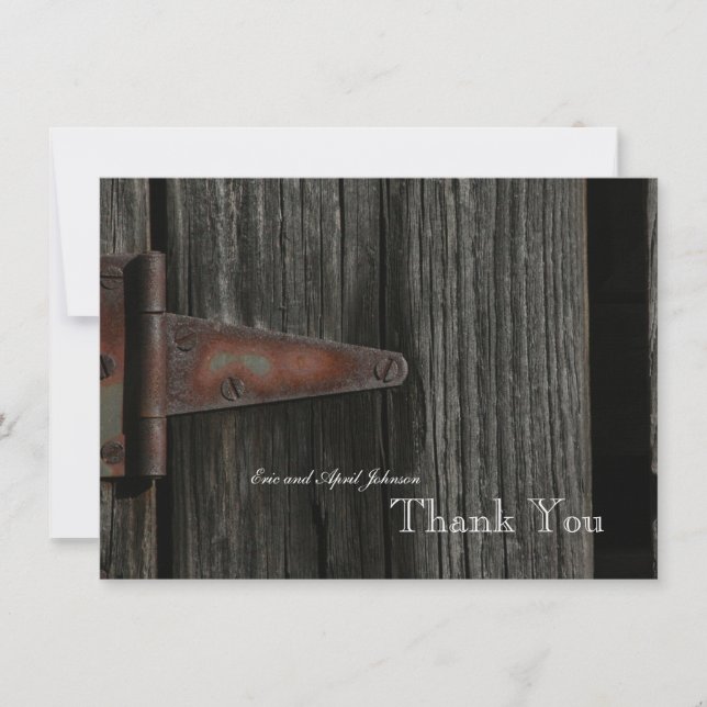 Tarjeta De Agradecimiento La bisagra de madera del país rústico (Anverso)