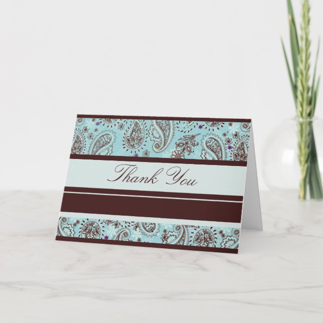 Tarjeta De Agradecimiento La boda azul clara y de Brown Paisley le agradece (Anverso)