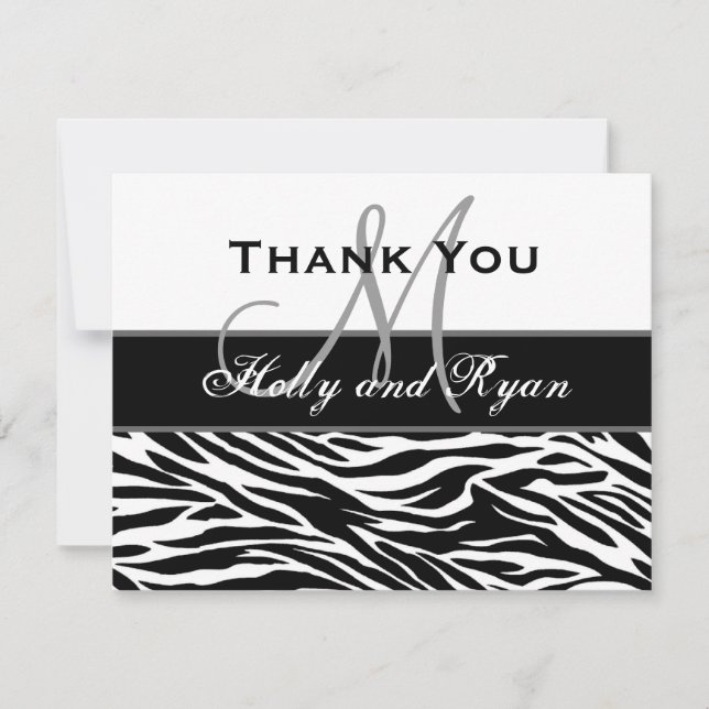 Tarjeta De Agradecimiento La boda blanca negra de la cebra le agradece (Anverso)