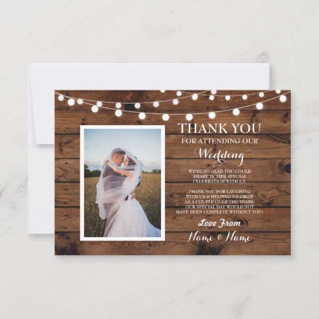 Tarjeta De Agradecimiento La boda de la foto le agradece cardar la luz de (Anverso)