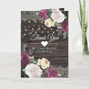 Tarjeta De Agradecimiento La boda de madera rústica floral le agradece