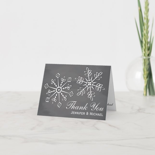 Tarjeta De Agradecimiento La boda del copo de nieve de la pizarra le (Anverso)