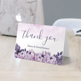 Tarjeta De Agradecimiento La boda elegante floral púrpura de la acuarela le
