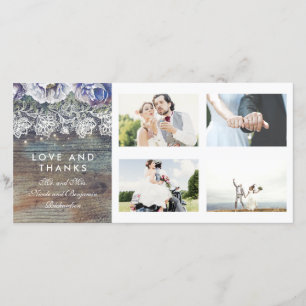 Tarjeta De Agradecimiento La boda floral azul rústica del vintage le