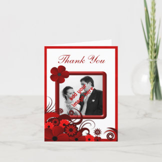 Tarjeta De Agradecimiento La boda floral blanca roja le agradece foto