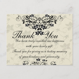 Tarjeta De Agradecimiento La boda floral blanco y negro le agradece cardar