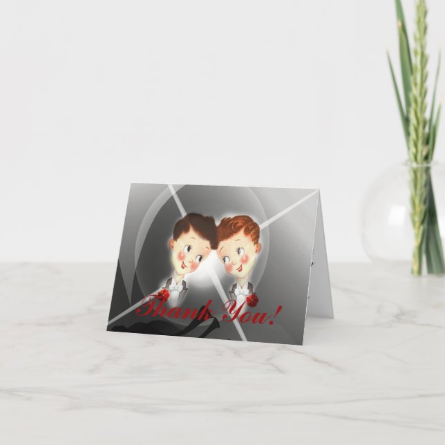Tarjeta De Agradecimiento La boda gay de los novios lindos del vintage dos (Anverso)