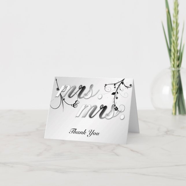 Tarjeta De Agradecimiento La boda gay floral negra elegante le agradece (Anverso)