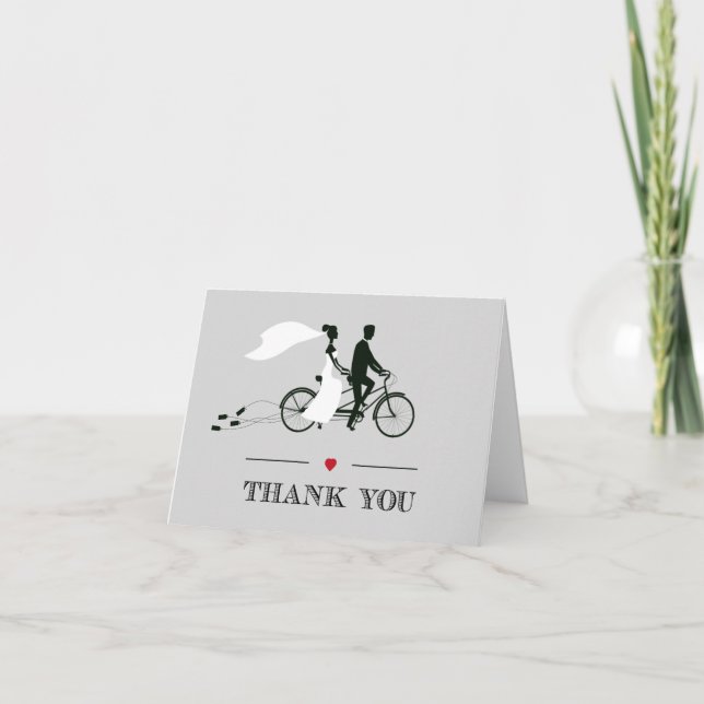 Tarjeta De Agradecimiento La boda gris de la bicicleta en tándem le agradece (Anverso)