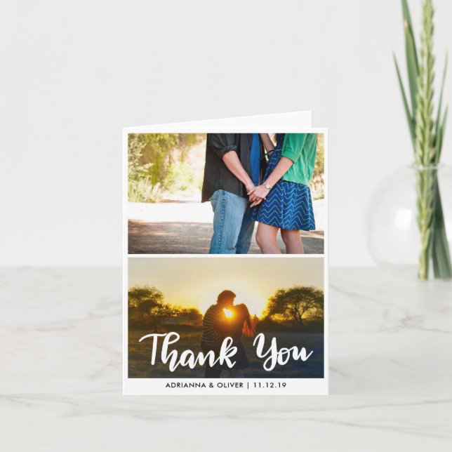 Tarjeta De Agradecimiento La boda moderna de dos fotos le agradece (Anverso)