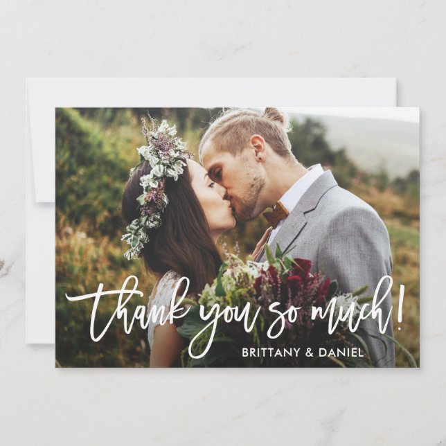 Tarjeta De Agradecimiento La boda moderna de la escritura del cepillo le (Anverso)