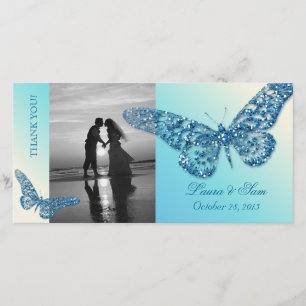Tarjeta De Agradecimiento La boda Photocard le agradece azul de la mariposa