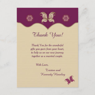 Tarjeta De Agradecimiento La boda plana púrpura de la mariposa 4x5 le