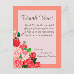 Tarjeta De Agradecimiento La boda plana rosada y roja de los rosas 4x5 le