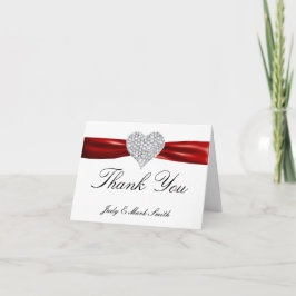 Tarjeta De Agradecimiento La boda roja del corazón del diamante le agradece