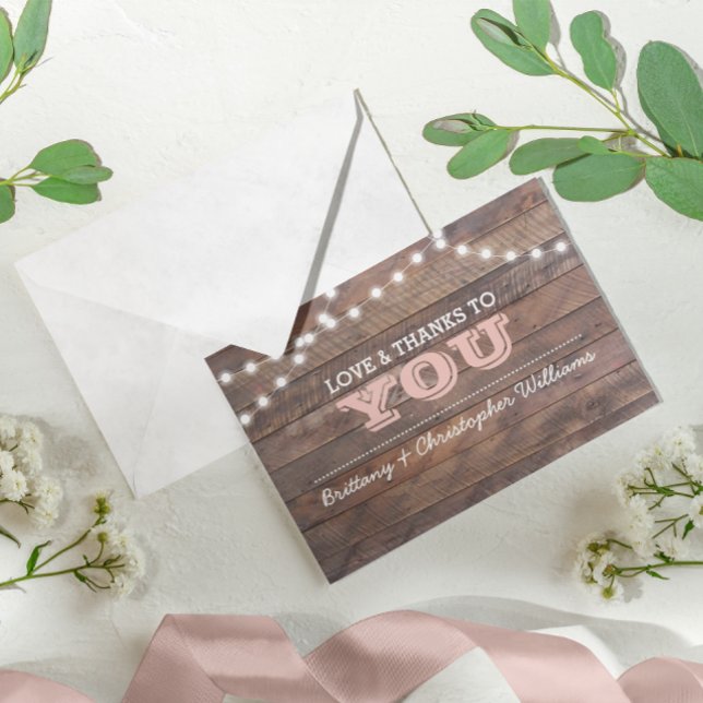 Tarjeta De Agradecimiento La boda rosada de las luces de Barnwood le (Subido por el creador)
