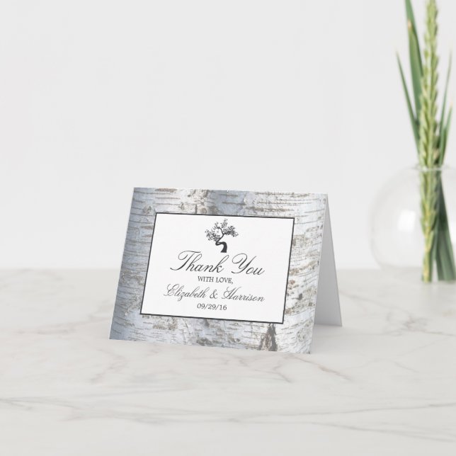 Tarjeta De Agradecimiento La boda rústica del árbol de abedul de plata le (Anverso)
