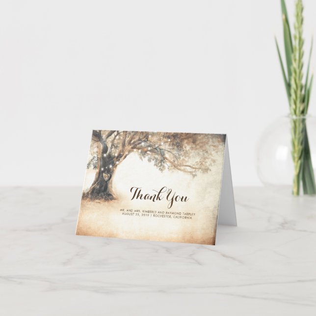 Tarjeta De Agradecimiento La boda rústica del roble le agradece (Anverso)