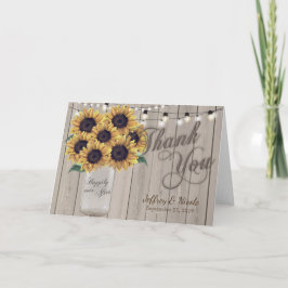 Tarjeta De Agradecimiento La boda rústica del tarro de albañil del girasol