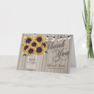Tarjeta De Agradecimiento La boda rústica del tarro de albañil del girasol